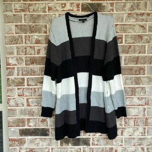 Lane Bryant Colorblock Ribbed Open Lapel Long Cardigan Sweater